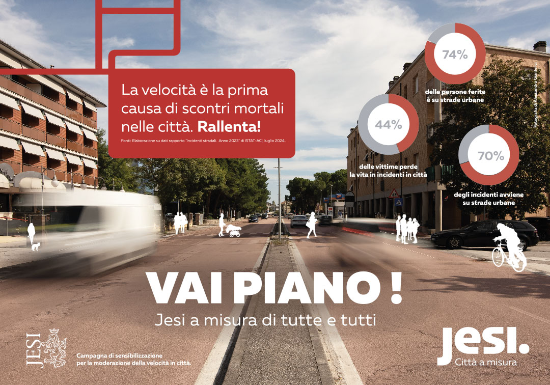 Un immagine della campagna: la velocità è la prima causa di scontri mortali nelle città. Rallenta